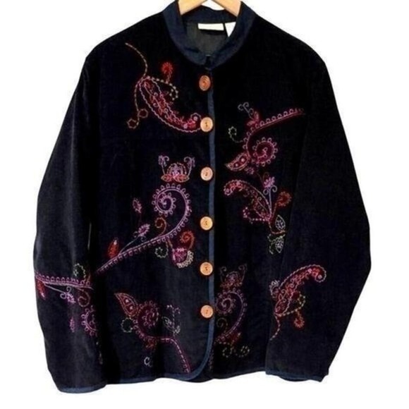 Boho Embroidered Jacket Lagenlook Paisley Tapestry Art to Wear Cottagecore Indie - Picture 2 of 6
